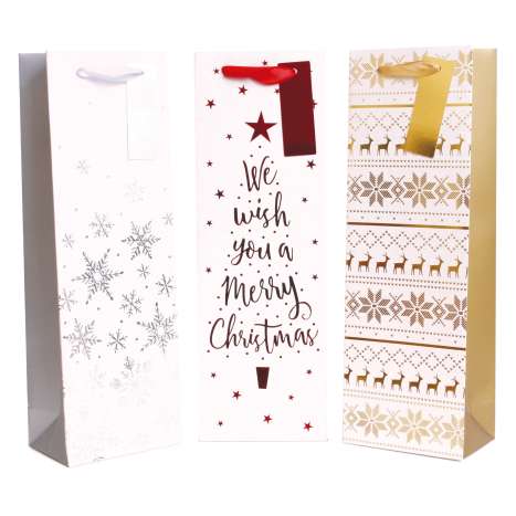 White Foil Bottle Bags - Assorted Designs