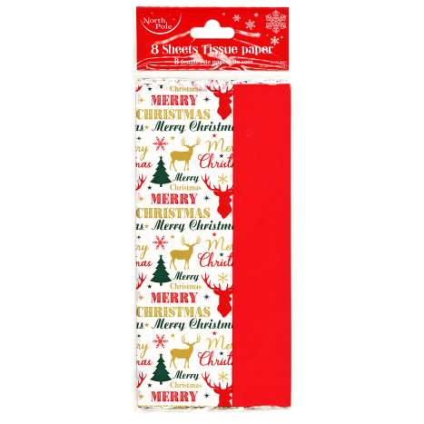 Christmas Tissue Paper 8 Sheets - Stag, Tree & Text
