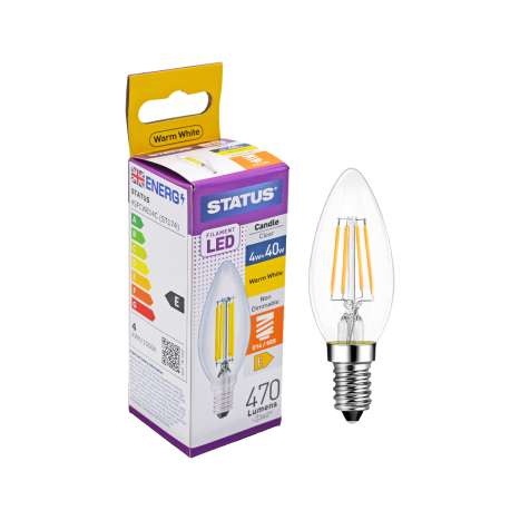 Status Filament LED 4w=40w Candle Small Screw Cap Light Bulb