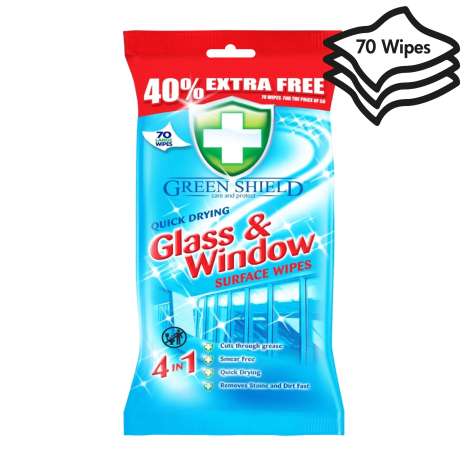 Green Shield Glass & Window Wipes 50 Pack + 40% Extra Free