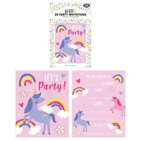Party Invitations 20 Pack - Unicorns