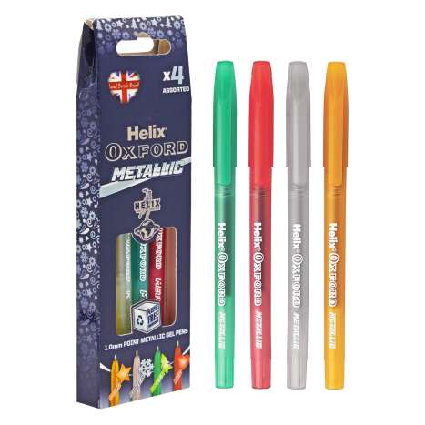 Helix Oxford Metallic Gel Pens 4 Pack - Assorted Colours