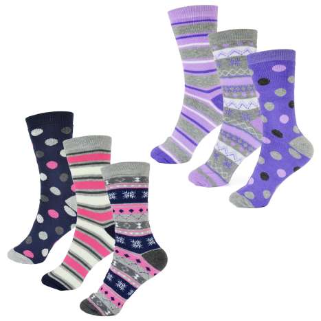 HeatGuard Ladies Thermal Socks 3 Pack (Size: 4-7) - Assorted Colours