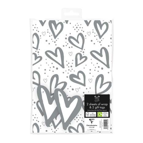 Gift Wrap 2 Pack + 2 Tags (50cm x 70cm) - Hearts