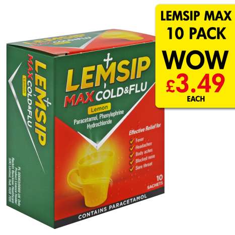 Lemsip Max Strength Cold & Flu Sachets 10 Pack - Lemon
