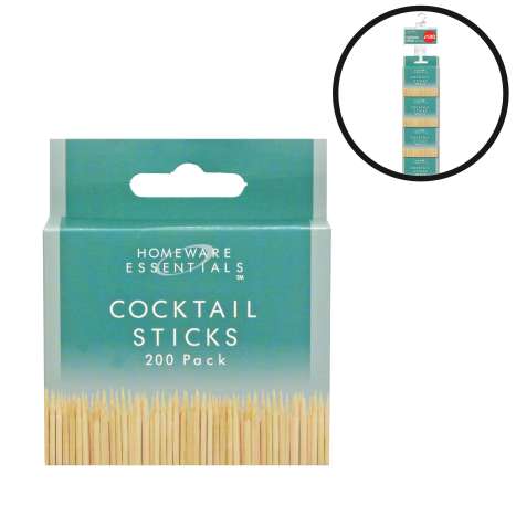 Homeware Essentials Wooden Cocktail Sticks 200 Pieces (Clip Strip Provided)