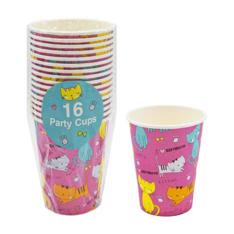 Kitten Design Party Paper Cups (9oz) 16 Pack