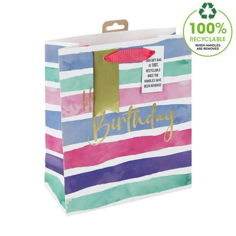 Medium Gift Bags (21.5cm x 25.5cm) - Female Birthday Stripes