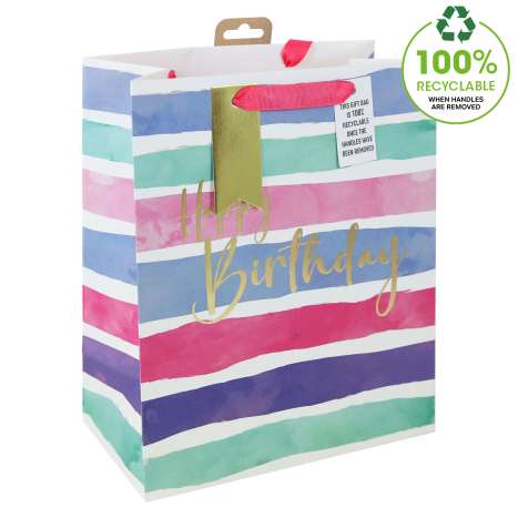 Large Gift Bags (26.5cm x 33cm) - Female Birthday Stripes