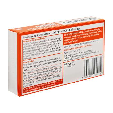 Sudafed Congestion & Headache Relief Max Strength Capsules 16 Pack