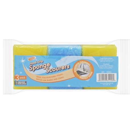 Homeware Essentials Hand Grip Sponge Scourers 3 Pack - Assorted