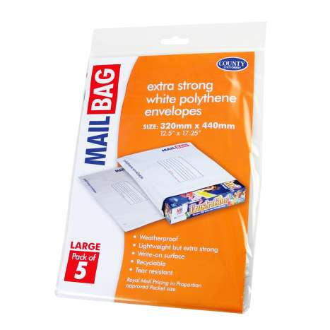White Polythene Envelopes 5 Pack (320mm x 440mm) - Large