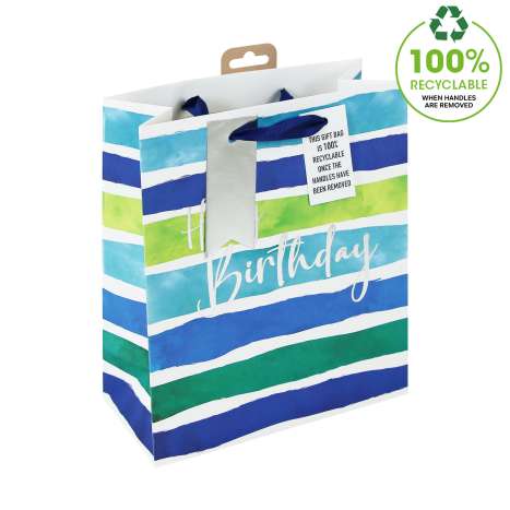 Medium Gift Bags (21.5cm x 25.5cm) - Male Birthday Stripes