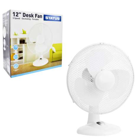 Status White Desk Fan 12"