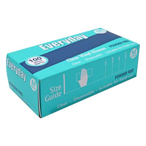 Everyday Disposable Powder Free Clear Vinyl Gloves 100 Pack - Medium