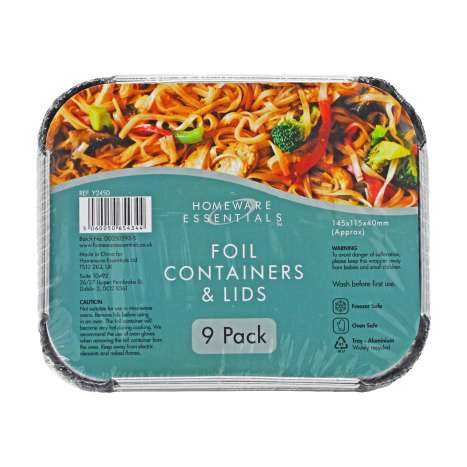 Homeware Essentials Foil Containers & Lids (14.5cm x 11.5cm) 9 Pack