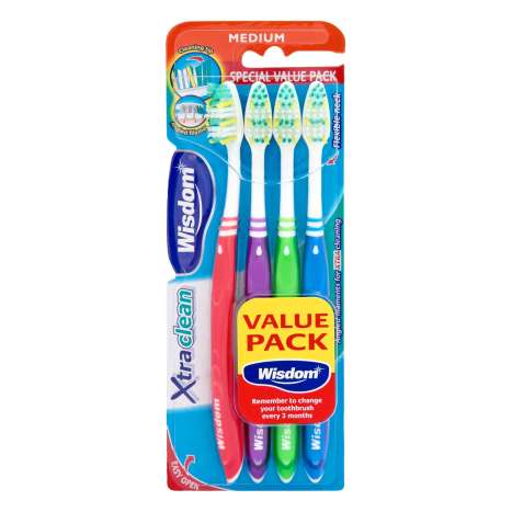 Wisdom Xtra Clean Medium Toothbrushes 4 Pack