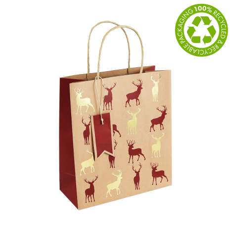 Medium Gift Bags (21.5cm x 25.3cm) - Kraft Stag Silhouette