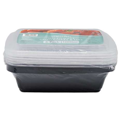 Homeware Essentials Meal Prep Reusable Microwave Containers & Lids (1000ml) 6 Pack