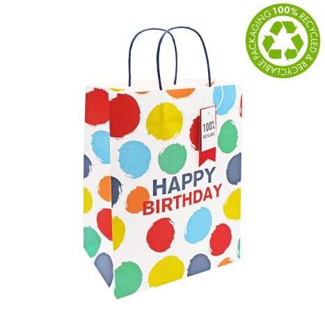 Medium Gift Bags (21.5cm x 25.5cm) - Happy Birthday Dots