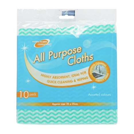 Homeware Essentials All Purpose Cloths (35cm x 35cm) 10 Pack - Assorted Colours