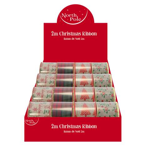 Christmas Hessian Printed Ribbon 2M - Assorted Designs