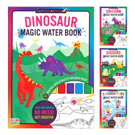 Little Artists Magic Water Paint Colouring Book (Diggers, Dinosaur, Rainbow Fairy & Unicorn)