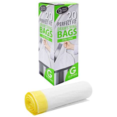 Extra Strong Drawstring Tall Pedal Bin Liners 23-30 Litre - Roll of 20