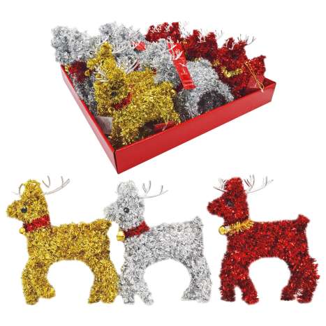 Tinsel Reindeer Decoration in Display - Assorted Colours