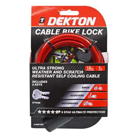 Dekton Keyed Cable Bike Lock (12mm x 1M)