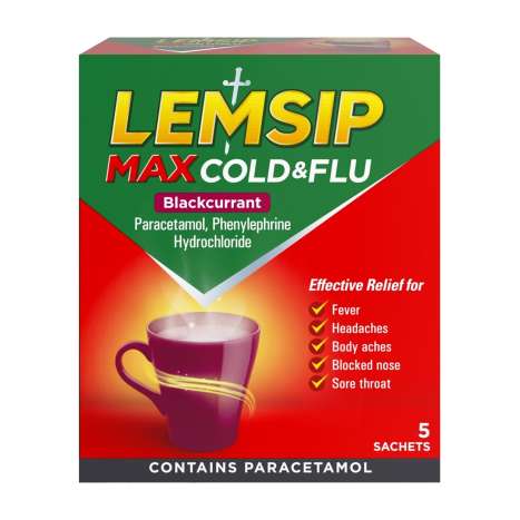 Lemsip Max Strength Cold & Flu Sachets 5's - Blackcurrant