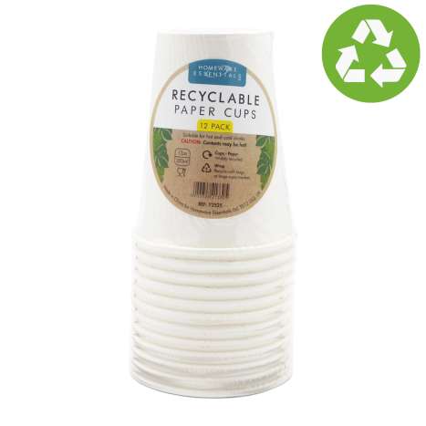 Homeware Essentials Recyclable Paper Cups (350ml) 12 Pack - White