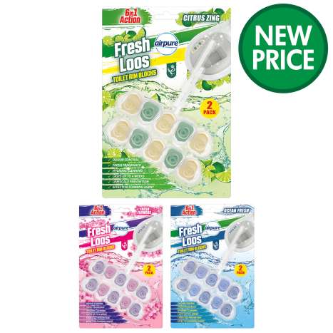 Airpure Fresh Loos Toilet Rim Block (50g) 2 Pack - Assorted Scents