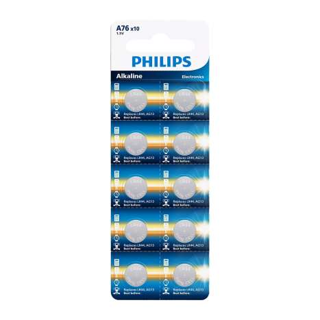 Philips A76 (LR44/AG13) 1.5V Alkaline Batteries - 10 Pack