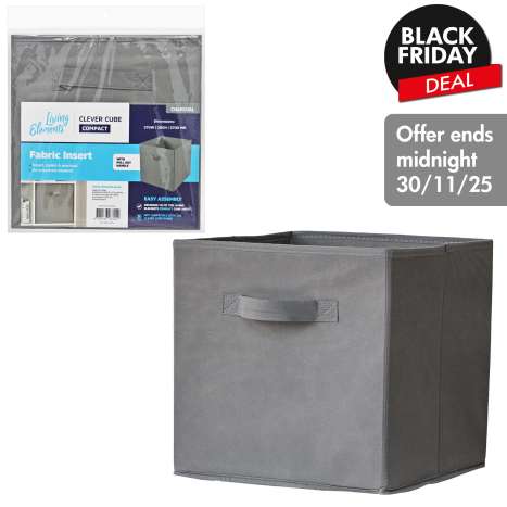 Living Elements Large Fabric Cube Storage Box - Charcoal