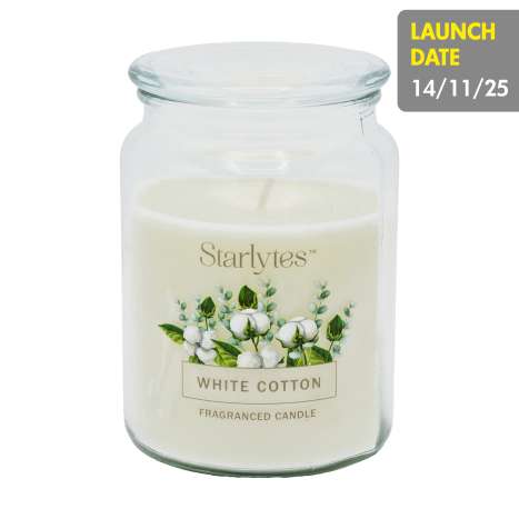 Starlytes Glass Jar Scented Candle (510g) - White Cotton