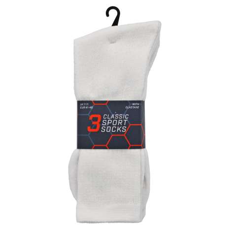 Men's Classic Sports Socks 3 Pack (Size: 7-11) - White