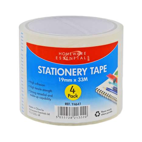 Homeware Essentials Stationery Tape 4 Pack (19mm x 33M)