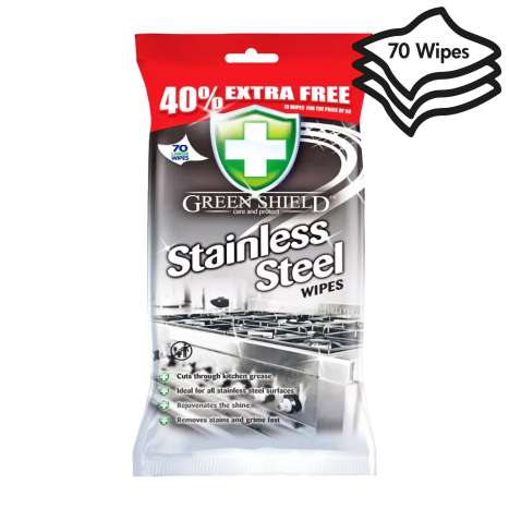 Green Shield Stainless Steel Wipes 50 Pack + 40% Extra Free