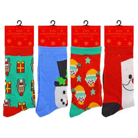 Kids Cotton Rich Christmas Socks (Size: 4-6) - Assorted Designs