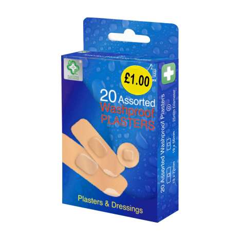 A&E Washproof Plasters 20 Pack - Assorted Sizes