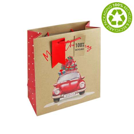 Medium Gift Bags (21.5cm x 25.3cm) - Kraft Driving Home