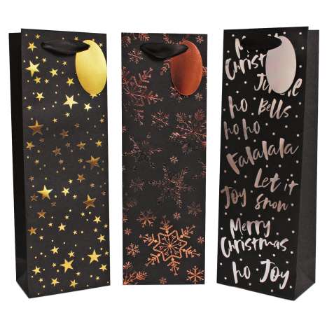 Black Foil Bottle Bags - Assorted Designs