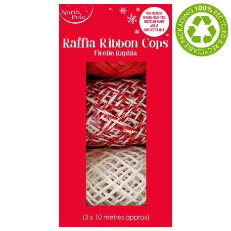 Christmas Raffia Ribbon Cops 10M 3 Pack - Assorted Colours