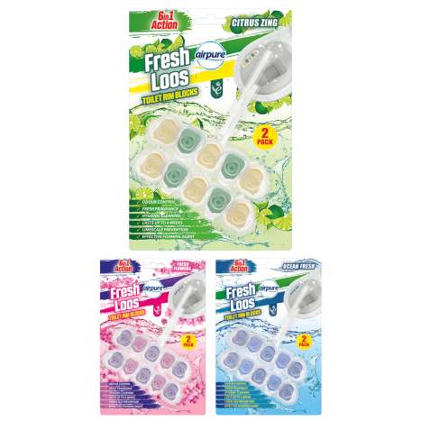 Airpure Fresh Loos Toilet Rim Block (50g) 2 Pack - Assorted Scents