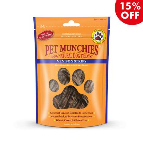 Pet Munchies Venison Strips 75g (In Display Box)
