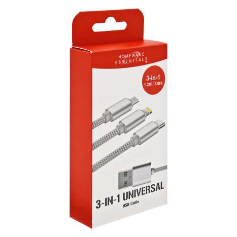 Homeware Essentials 3 in 1 Universal USB Cable 1.2M