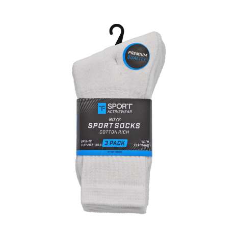 Tom Franks Boys Sports Socks 3 Pack (Size: 9-12) - White
