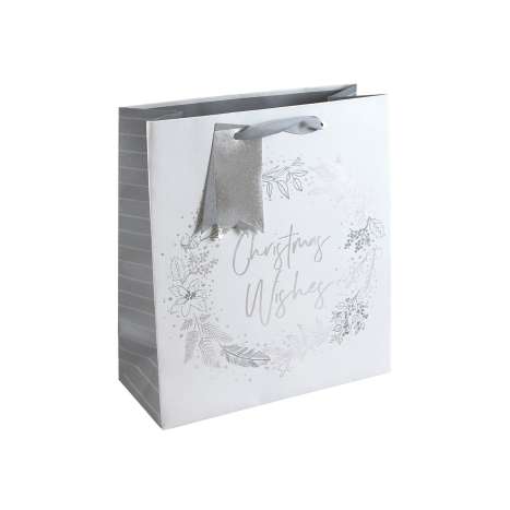 Medium Gift Bags (21.5cm x 25.3cm) - Silver Wreath