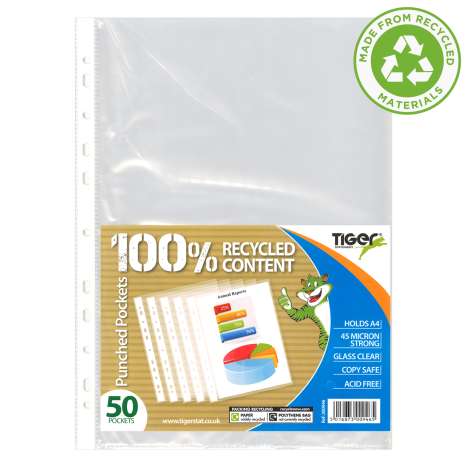 Tiger A4 Clear Punched Pockets 50 Pack